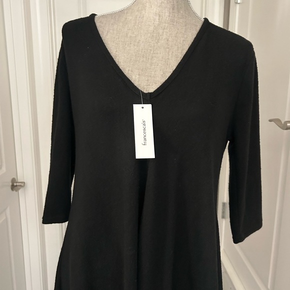 NWT! Francesca’s Alya Black V Neck 3/4 Sleeve Shift Mini Dress Size Medium - Picture 3 of 8